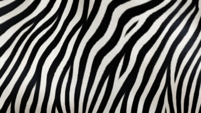Close-up of black and white zebra fur print background. Animal skin backdrop for fashion, textile, print, banner