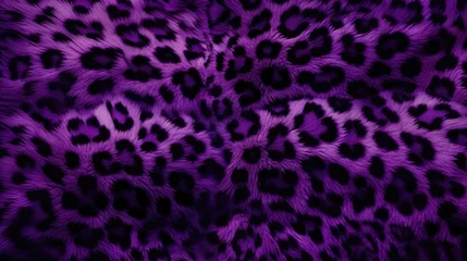Poster Close-up of purple leopard fur print background. Animal skin backdrop for fashion, textile, print, banner © eireenz