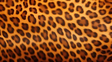 Fotobehang Close-up of leopard fur print background. Animal skin backdrop for fashion, textile, print, banner © eireenz