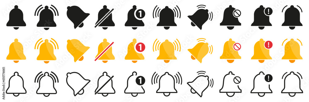 Wall mural bell reminder notification icon collection. set of notification bell icon in different style. notifi