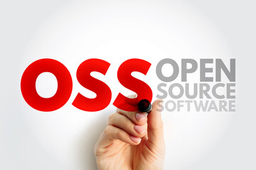 OSS - Open source software is software that is distributed with its source code, making it available for use, modification, and distribution with its original rights, acronym text concept