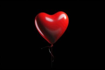 Red heart shaped balloon on black background