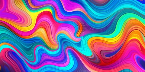 Background texture with a seamless pattern of colorful rainbow wavy stripes. Dopamine-inspired abstract striated agate marble slice garment motif. Neon wallpaper background, which is bright and vivid.