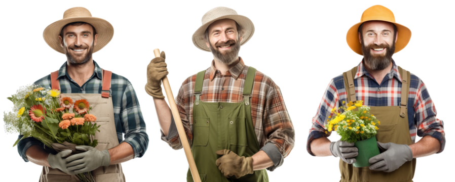 Set of happy gardeners, cut out - Powered by Adobe