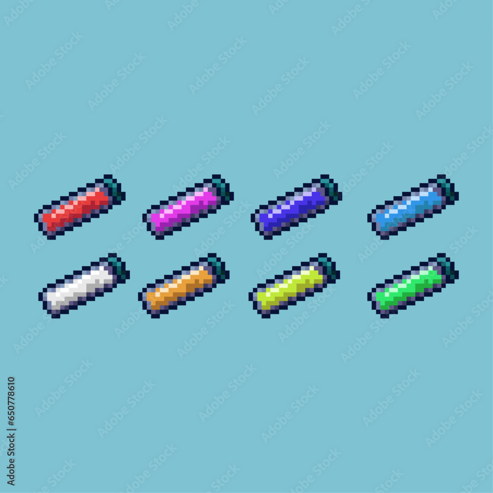 Fototapete pixel art sets of potion with variation color item asset. simple bits of potion health on pixelated 