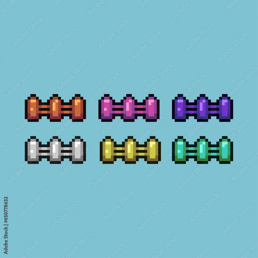 Poster pixel art sets of wood fence gate with variation color item asset. simple bits of fence on pixelated