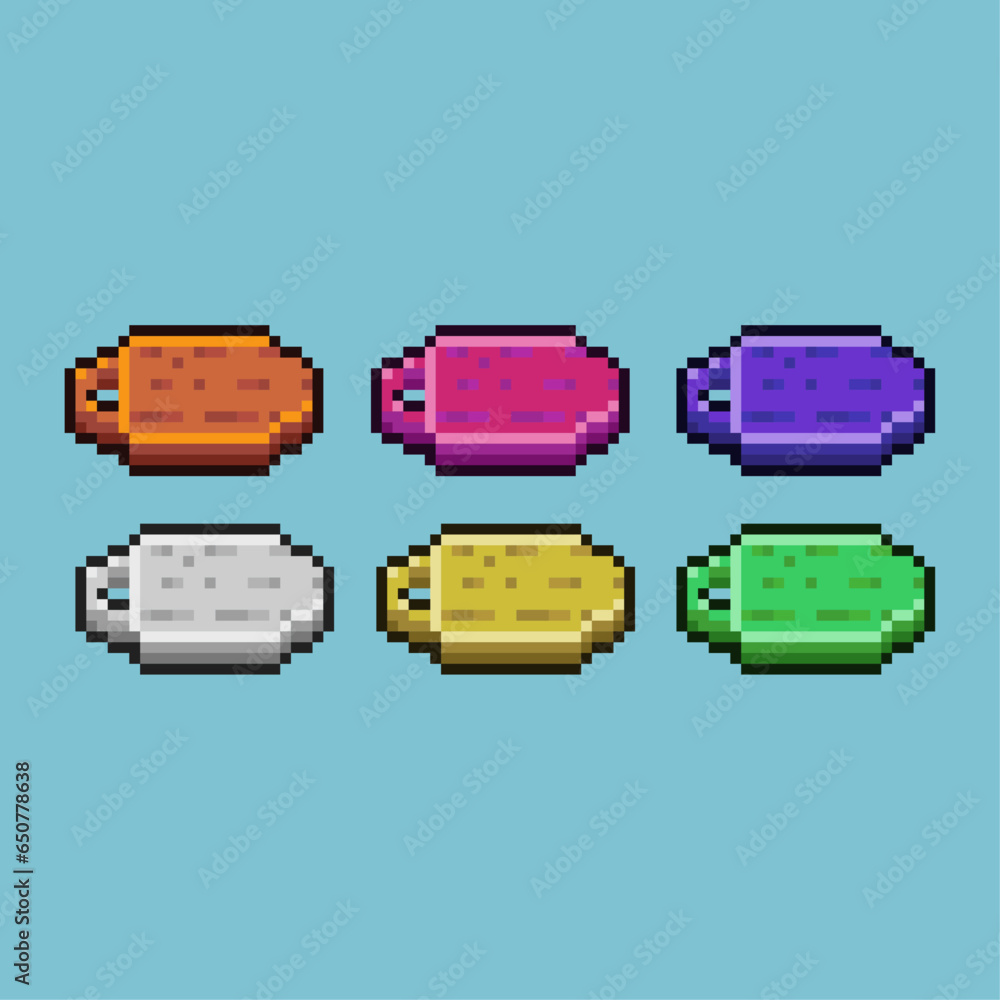 Poster pixel art sets of cutting board kitchen tool with variation color item asset simple bits of cut boar