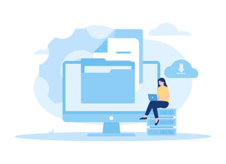 Downloading file on device screen concept flat illustration