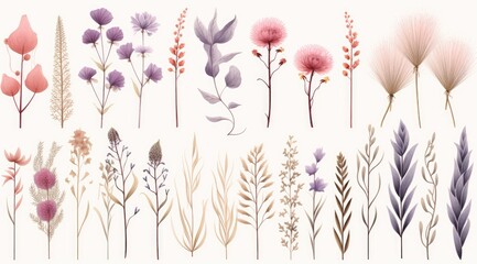 Collection of vector field wild flowers for design