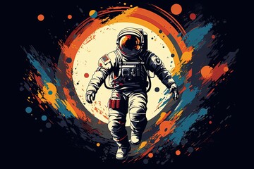 Astronaut in space. Illustrated poster design. Generative Ai