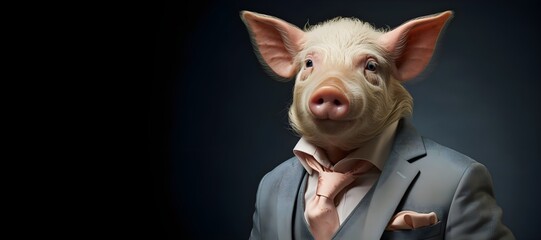 a pig wearing a suit and tie.copy space , copy space. generative ai