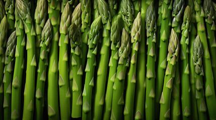Fototapeta premium Top view full frame of whole ripe asparagus placed together as background.