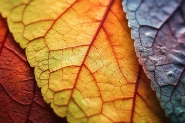 Fototapeta premium Autumn multicolored leaves close-up. Natural background. Generative Ai
