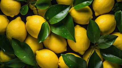 Top view full frame of whole ripe lemon placed together as background. - obrazy, fototapety, plakaty