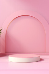 pink display stand in a rose-hued setting awaiting product placement