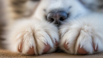 Fototapeta na wymiar Furry Friend's Paws, These tiny, light-colored puppy paws are too cute to resist!