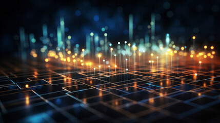 Fototapeta premium Abstract digital illustration of financial graph. City backdrop. Stock market concept.