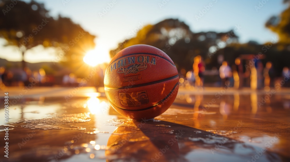 Wall mural Basketball close up poster on the open air