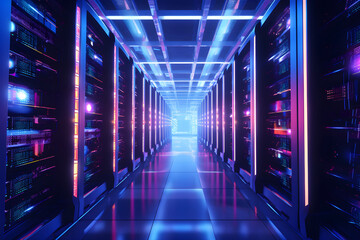 Data Center with Servers. Modern, High Quality Resolution, 4K, Simple, Creative Illustration.