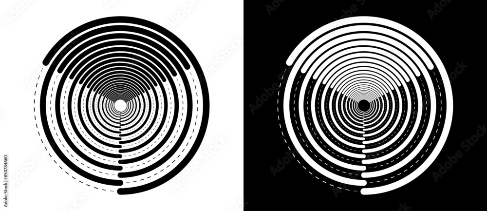 Poster abstract background with lines in circle. art lines design spiral as logo or icon. black lines on a 
