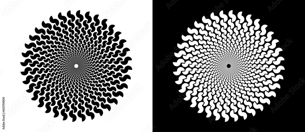 Wall mural abstract background with semicircles in circle. art design spiral as logo or icon. a black figure on