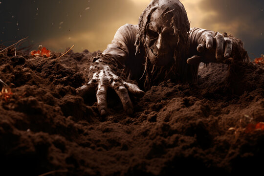 Halloween dead zombie coming out from the soil