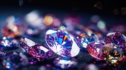 close-up, diamonds reveal their inner brilliance, with reflections that speak of luxury and the finest craftsmanship - obrazy, fototapety, plakaty