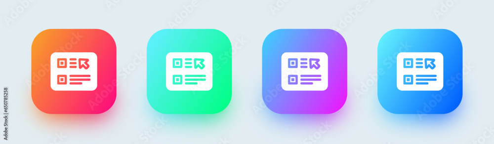 Poster choice solid icon in square gradient colors. choose button signs vector illustration.