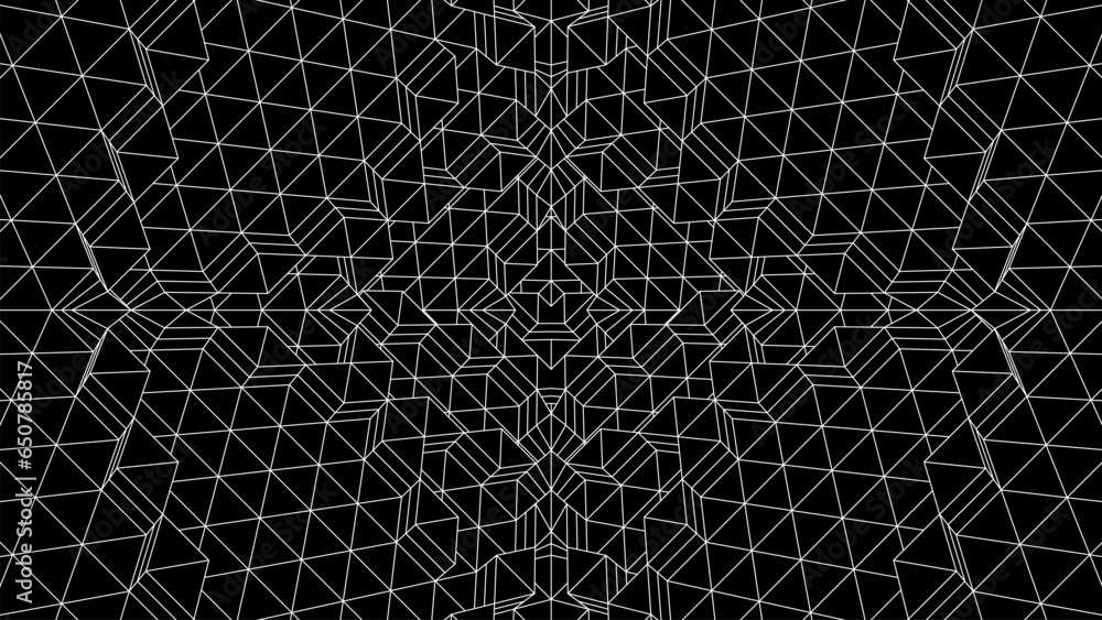 Poster Geometric grid background with 80s styled mesh. Cyberpunk abstract background with retro computer grid.
