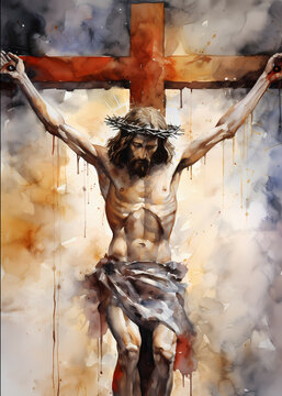 Jesus Art Watercolor, Jesus Artwork, Jesus Christ Art, Crucifixion Painting, Paintings of Christ, Jesus on the Cross Painting, Jesus Wall Art