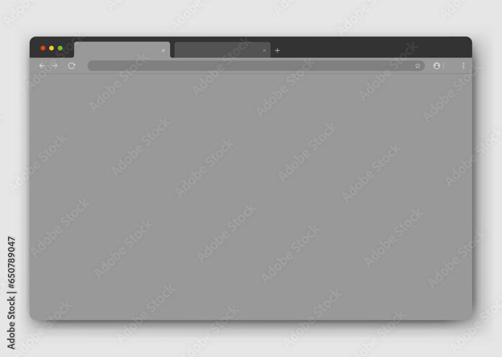 Poster an empty browser window in dark gray on a gray background. website layout with search bar, toolbar a