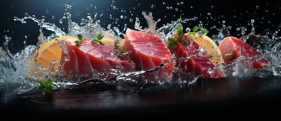 Fotobehang salmon sashimi food salmon fillet japanese menu © duyina1990