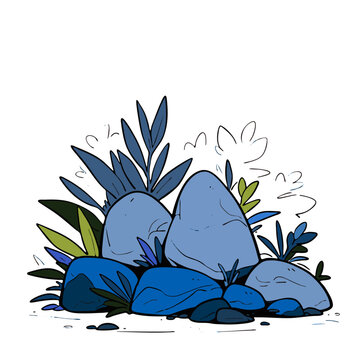 blue rocks and leaves cartoon style clip art preview