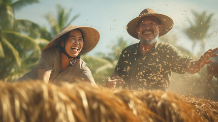 farmer looking at his rice, with generative ai - obrazy, fototapety, plakaty