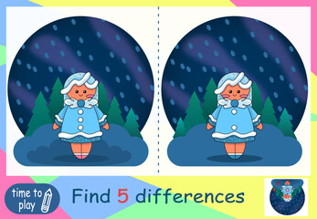 Fototapeta premium children's educational game. logic game. coloring book. find the difference. New Year. Christmas. Snow Maiden.