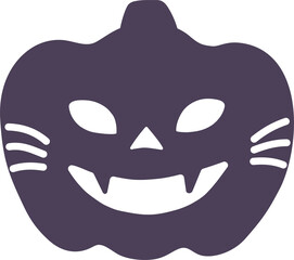 Halloween silhouette illustration element of spooky pumpkin jack o'lantern with cat face. funny, fun and cute background material..
