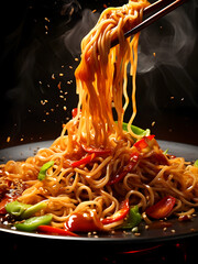 Yakisoba noodles. Japanese street food yakisoba. Chinese chow mein noodles. asian food dry noodle....
