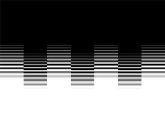 Black and white striped vector pattern of abstract rectangles. Striped pattern with a smooth transition from black to white. Strict monochrome vector background of abstract lines.