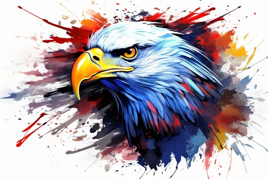 A watercolor painting illustration of a eagle head