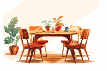 Illustration of a dining table with chairs
