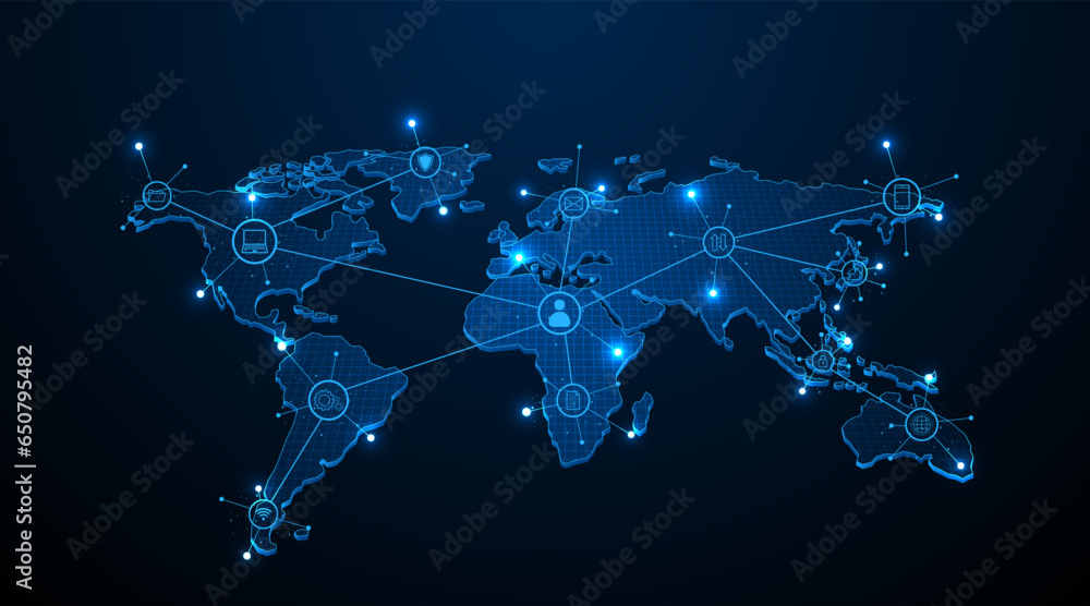 Aufkleber Global connection network background. World map. Internet technology concept or global communication.	