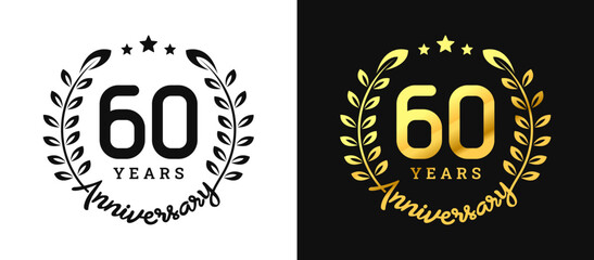 Anniversary 60 gold numbers. Minimalist design template, modern, elegant celebrating anniversary event. label, vector, sign, illustration, banner, symbol, icon, design, sticker, tag, badge, element