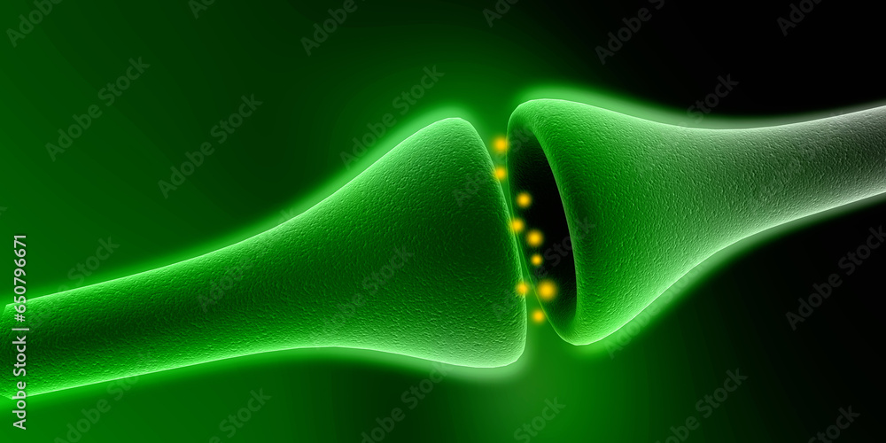 Poster synapse and neuron cells sending electrical chemical signals. 3d rendering