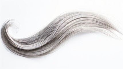 A single silver strand of hair on a clean white background