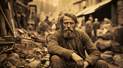 Fototapeta na wymiar Stirring portrayal of a nervous miner in Telluride, Colorado, palpable with anticipation amid the gold and silver excavation. Rich in tension and detail.