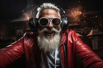Santa Claus Wishing a Merry Christmas with Lively DJ Music Style