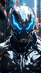 Fototapeta premium A man in a futuristic suit with glowing eyes