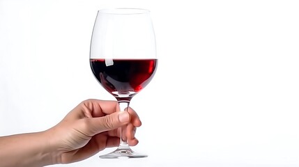 Hand Holding Red Wine on Isolated White Background