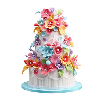 3d wedding cake illustration, colorful wedding flowers cake