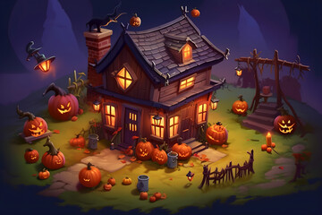 Fototapeta na wymiar scary spooky halloween season, monster skull and crossbones halloween witch with pumpkin, halloween and October background 